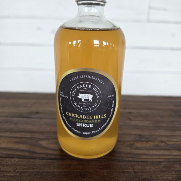Bottle of Chickadee Hills Pear Cardamom Shrub