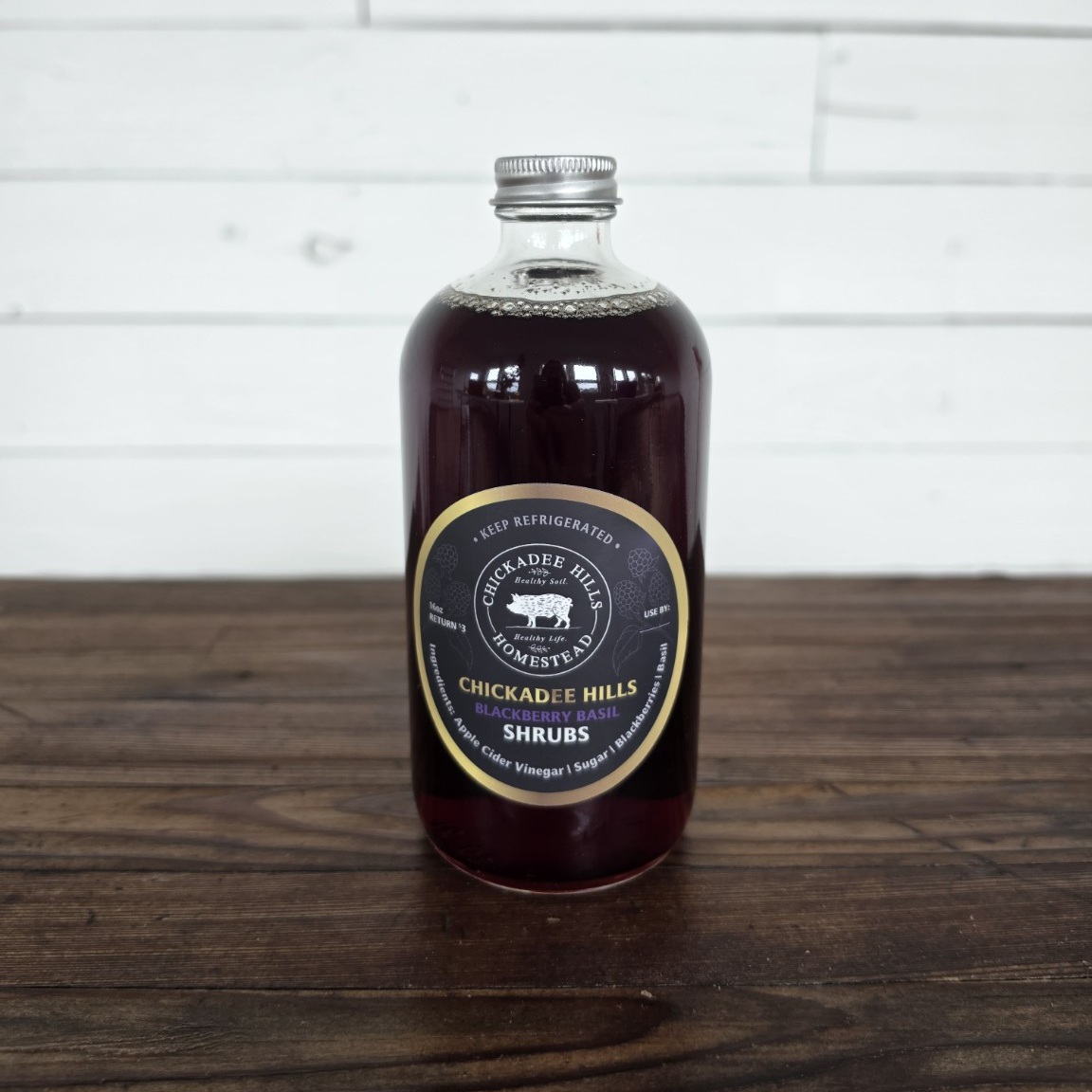 Blackberry Basil shrub drinking vinegar from Chickadee Hills Homestead