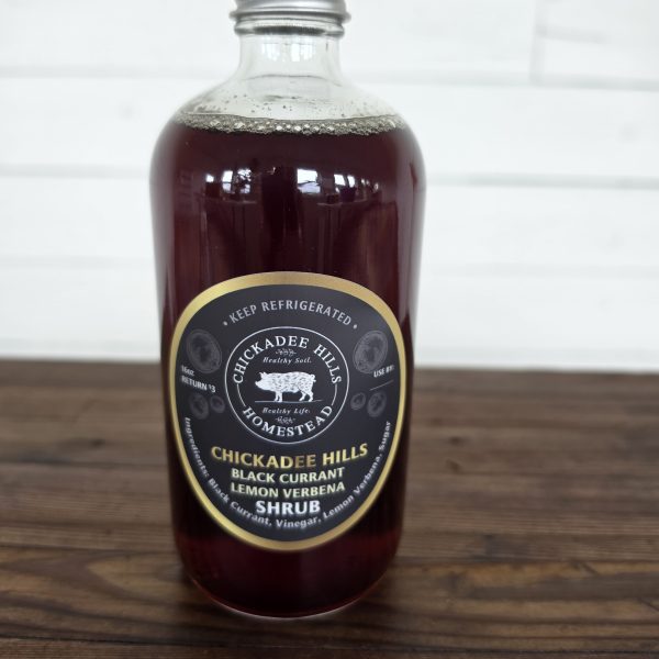 Bottle of Chickadee Hills Black Currant Shrub